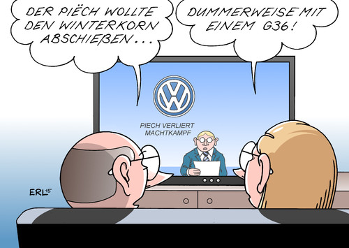 Cartoon: VW (medium) by Erl tagged vw,volkswagen,ag,aufsichtsrat,chef,firma,patriarch,ferdinand,piech,absetzing,vorstandsvorsitzender,martin,winterkorn,plan,scheitern,rücktritt,rache,aktien,anteilseigner,mehrheit,familie,auto,autobauer,wirtschaft,industrie,bundeswehr,gewehr,karikatur,erl,vw,volkswagen,ag,aufsichtsrat,chef,firma,patriarch,ferdinand,piech,absetzing,vorstandsvorsitzender,martin,winterkorn,plan,scheitern,rücktritt,rache,aktien,anteilseigner,mehrheit,familie,treten,auto,autobauer,wirtschaft,industrie,bundeswehr,gewehr,sturmgewehr,g36,treffsicherheit,mangelhaft