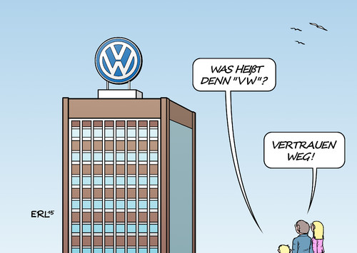 Cartoon: VW (medium) by Erl tagged erl,karikatur,verlust,vertrauen,volkswagen,messung,test,manipulation,abgaswerte,abgase,diesel,motor,software,abgasskandal,vw,vw,abgasskandal,software,motor,diesel,abgase,abgaswerte,manipulation,test,messung,volkswagen,vertrauen,verlust,karikatur,erl