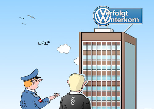 Cartoon: VW (medium) by Erl tagged politik,wirtschaft,industrie,autoindustrie,autobauer,autokonzern,volkswagen,vw,wolfsburg,ex,vorstandsvorsitzender,martin,winterkorn,dieselskandal,dieselaffäre,diesel,abgastest,manipulation,software,abgase,betrug,anklage,usa,konzern,schadenersatz,sündenbock,alleinschuldiger,schuldiger,polizei,justiz,logo,neu,karikatur,erl,politik,wirtschaft,industrie,autoindustrie,autobauer,autokonzern,volkswagen,vw,wolfsburg,ex,vorstandsvorsitzender,martin,winterkorn,dieselskandal,dieselaffäre,diesel,abgastest,manipulation,software,abgase,betrug,anklage,usa,konzern,schadenersatz,sündenbock,alleinschuldiger,schuldiger,polizei,justiz,logo,neu,karikatur,erl