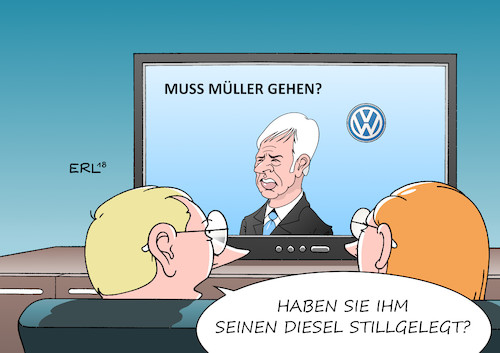 Cartoon: VW Müller (medium) by Erl tagged politik,wirtschaft,vw,volkswagen,chef,müller,entlassung,diesel,dieselskandal,karikatur,erl,politik,wirtschaft,vw,volkswagen,chef,müller,entlassung,diesel,dieselskandal,karikatur,erl