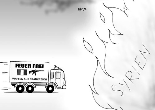 Cartoon: Waffen für die Rebellen (medium) by Erl tagged syrien,bürgerkrieg,diktator,assad,rebellen,frankreich,waffen,waffenlieferung,feuer,frei