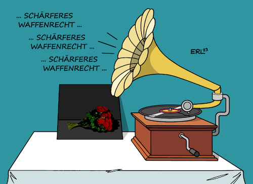 Cartoon: Waffenrecht (medium) by Erl tagged politik,amoklauf,forderung,verschärfung,waffenrecht,umsetzung,worte,taten,grammophon,platte,schallplatte,sprung,karikatur,erl,politik,amoklauf,forderung,verschärfung,waffenrecht,umsetzung,worte,taten,grammophon,platte,schallplatte,sprung,karikatur,erl