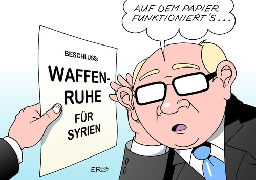 Cartoon: Waffenruhe Syrien (medium) by Erl tagged syrien,bürgerkrieg,diktator,assad,rebellen,is,außenminister,treffen,vereinbarung,beschluss,waffenruhe,papier,theorie,praxis,karikatur,erl,syrien,bürgerkrieg,diktator,assad,rebellen,is,außenminister,treffen,vereinbarung,beschluss,waffenruhe,papier,theorie,praxis,karikatur,erl