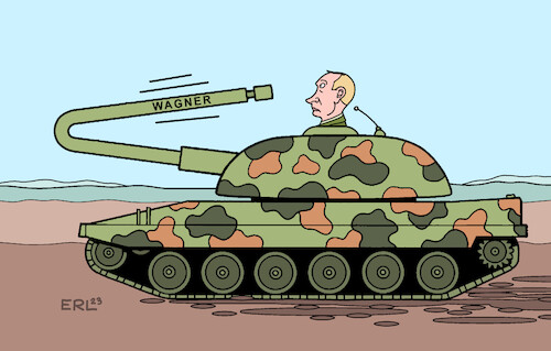 Cartoon: Wagner (medium) by Erl tagged politik,krieg,angriff,überfall,russland,ukraine,wladimir,putin,söldnertruppe,wagner,jewgeni,prigoschin,aufstand,putsch,militär,konvoi,moskau,rückzug,panzer,karikatur,erl,politik,krieg,angriff,überfall,russland,ukraine,wladimir,putin,söldnertruppe,wagner,jewgeni,prigoschin,aufstand,putsch,militär,konvoi,moskau,rückzug,panzer,karikatur,erl