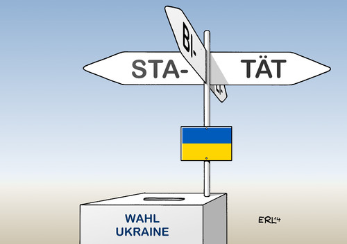 Cartoon: Wahl Ukraine (medium) by Erl tagged wahl,ukraine,krise,maidan,bewegung,eu,russland,separatisten,prorussisch,stabilität,wahlurne,wegweiser,präsident,poroschenko,wahl,ukraine,krise,maidan,bewegung,eu,russland,separatisten,prorussisch,stabilität,wahlurne,wegweiser,präsident,poroschenko