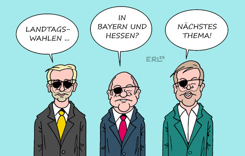 Cartoon: Wahlanalyse (medium) by Erl tagged politik,wahl,wahlen,landtagswahl,landtagswahlen,bayern,hessen,zwischenzeugnis,abrechnung,bundesregierung,ampel,spd,grüne,fdp,scholz,habeck,lindner,augenklappe,augenklappen,wahlanalyse,karikatur,erl,politik,wahl,wahlen,landtagswahl,landtagswahlen,bayern,hessen,zwischenzeugnis,abrechnung,bundesregierung,ampel,spd,grüne,fdp,scholz,habeck,lindner,augenklappe,augenklappen,wahlanalyse,karikatur,erl