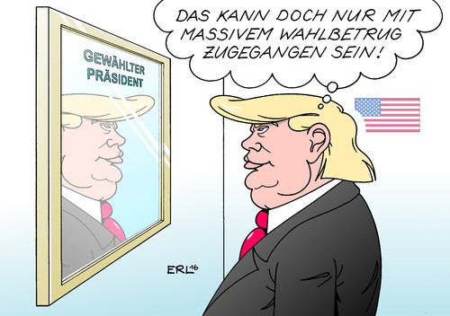 Cartoon: Wahlbetrug (medium) by Erl tagged wahl,usa,präsident,swingstates,wahlcomputer,unregelmäßigkeit,neuauszählung,hillary,clinton,donald,trump,aussage,massiv,wahlbetrug,demokratie,bananenrepublik,karikatur,erl,trump