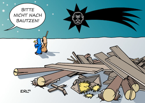 Cartoon: Weihnachtsbotschaft (medium) by Erl tagged politik,krieg,russland,ukraine,flüchtlinge,deutschland,weihnachtsbotschaft,landrat,bautzen,kritik,aufnahme,weihnachten,betlehem,stall,zerstörung,wladimir,putin,karikatur,erl,politik,krieg,russland,ukraine,flüchtlinge,deutschland,rede,landrat,bautzen,kritig,aufnahme,weihnachten,betlehem,stall,zerstörung,wladimir,putin,karikatur,erl