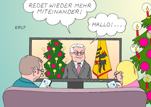 Cartoon: Weihnachtsansprache (medium) by Erl tagged politik,weihnachten,weihnachtsansprache,bundespräsident,steinmeier,gesellschaft,spaltung,dialog,diskussion,gespräch,demokratie,soziale,netzwerke,meinungsblasen,populismus,smartphone,fernsehen,medien,karikatur,erl,politik,weihnachten,weihnachtsansprache,bundespräsident,steinmeier,gesellschaft,spaltung,dialog,diskussion,gespräch,demokratie,soziale,netzwerke,meinungsblasen,populismus,smartphone,fernsehen,medien,karikatur,erl