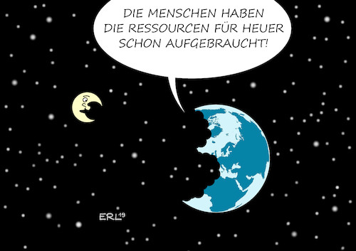 Cartoon: Welterschöpfungstag (medium) by Erl tagged politik,ökologie,umwelt,umweltschutz,welterschöpfungstag,erdüberlastungstag,tag,jahr,ressourcen,verbrauch,nachwachsend,natürlich,leben,auf,pump,schulden,zukunft,erde,mond,sterne,karikatur,erl,politik,ökologie,umwelt,umweltschutz,welterschöpfungstag,erdüberlastungstag,tag,jahr,ressourcen,verbrauch,nachwachsend,natürlich,leben,auf,pump,schulden,zukunft,erde,mond,sterne,karikatur,erl