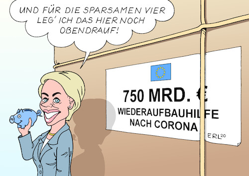 Cartoon: Werbegeschenk (medium) by Erl tagged politik,corona,virus,pandemie,covid19,lockdown,italien,spanien,kontaktverbot,schließungen,wirtschaft,einbruch,rezession,eu,rettungspaket,wiederaufbau,hilfe,streit,zuschuss,kredit,die,sparsamen,vier,dänemark,niederlande,österreich,schweden,sparsamkeit,sparschwein,ursula,von,der,leyen,karikatur,erl,politik,corona,virus,pandemie,covid19,lockdown,italien,spanien,kontaktverbot,schließungen,wirtschaft,einbruch,rezession,eu,rettungspaket,wiederaufbau,hilfe,streit,zuschuss,kredit,die,sparsamen,vier,dänemark,niederlande,österreich,schweden,sparsamkeit,sparschwein,ursula,von,der,leyen,karikatur,erl