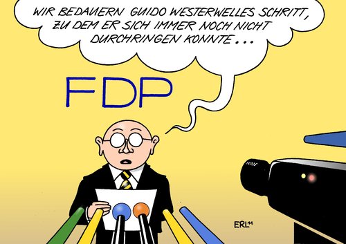 Cartoon: Westerwelle (medium) by Erl tagged westerwelle,fdp,vorsitz,außenminister,kritik,rücktritt,forderung,landtagswahl,verlust,macht,westerwelle,fdp,vorsitz,kritik,rücktritt,forderung,landtagswahl,macht