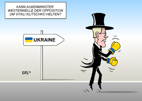 Cartoon: Westerwelle Ukraine (medium) by Erl tagged ukraine,annäherung,eu,russland,drohung,protest,demonstration,opposition,vitali,klitschko,boxen,boxweltmeister,deutschland,außenminister,guido,westerwelle,reise,besuch,gespräche,helfen,ukraine,annäherung,eu,russland,drohung,protest,demonstration,opposition,vitali,klitschko,boxen,boxweltmeister,deutschland,außenminister,guido,westerwelle,reise,besuch,gespräche,helfen