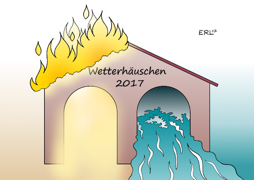 Cartoon: Wetterhäuschen 2017 (medium) by Erl tagged wetter,regen,starkregen,hochwasser,flut,dürre,hitze,waldbrand,waldbrände,feuer,wasser,wetterextreme,wetterhäuschen,klima,klimawandel,erderwärmung,co2,umwelt,ökologie,karikatur,erl,wetter,regen,starkregen,hochwasser,flut,dürre,hitze,waldbrand,waldbrände,feuer,wasser,wetterextreme,wetterhäuschen,klima,klimawander,erderwärmung,co2,umwelt,ökologie,karikatur,erl