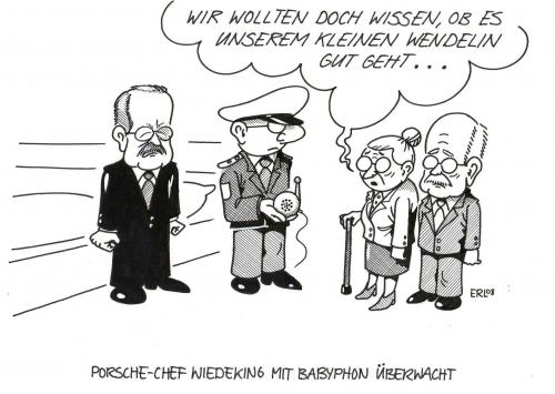 Cartoon: Wiedeking of Porsche (medium) by Erl tagged porsche,wiedeking,überwachung,babyphon,porsche,wiedeking,überwachung,babyphone,gehalt,gewinnbeteiligung,boss,zwei,gesichter,auto,mythos,sportmobil,automobil,wissen,großeltern,fürsorge,polizei,wirtschaftskrieg,abgaseregelung