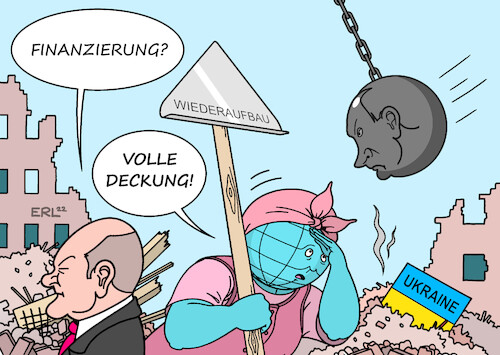 Cartoon: Wiederaufbau (medium) by Erl tagged politik,krieg,angriff,überfall,russland,ukraine,wiederaufbau,finanzierung,deutschland,bundeskanzler,olaf,scholz,welt,erde,wladimir,putin,abrissbirne,karikatur,erl,politik,krieg,angriff,überfall,russland,ukraine,wiederaufbau,finanzierung,deutschland,bundeskanzler,olaf,scholz,welt,erde,wladimir,putin,abrissbirne,karikatur,erl