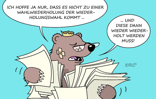 Cartoon: Wiederholungswahl Berlin (medium) by Erl tagged politik,wahl,wiederholung,wiederholungswahl,wahlwiederholung,bundestagswahl,berlin,stimmbezirke,stimmzettel,wahllokale,auszählung,chaos,verwaltung,bär,karikatur,erl,politik,wahl,wiederholung,wiederholungswahl,wahlwiederholung,bundestagswahl,berlin,stimmbezirke,stimmzettel,wahllokale,auszählung,chaos,verwaltung,bär,karikatur,erl