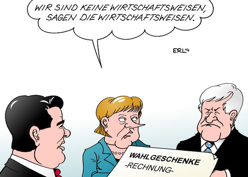 Cartoon: Wirtschaftsweise (medium) by Erl tagged wirtschaftsweise,prognose,konjunktur,negativ,wahlgeschenke,kosten,rechnung,regierung,cdu,csu,spd,große,koalition,merkel,gabriel,seehofer,wirtschaft,wirtschaftsweise,prognose,konjunktur,negativ,wahlgeschenke,kosten,rechnung,regierung,cdu,csu,spd,große,koalition,merkel,gabriel,seehofer,wirtschaft