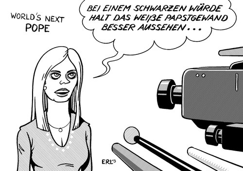 Cartoon: World s Next Pope (medium) by Erl tagged germanys,next,topmodel,heidi,klum,aussehen,figur,kleidung,frau,mädchen,casting,show,beurteilung,papst,rücktritt,papstwahl,kandidaten,weiß,schwarz