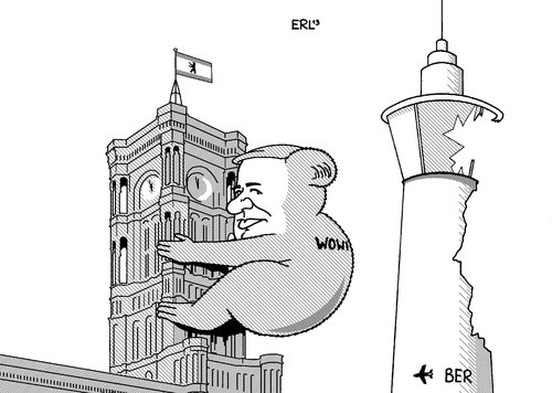 Cartoon: Wowi (medium) by Erl tagged klaus,wowereit,regierender,bürgermeister,berlin,flughafen,ber,brandenburg,eröffnung,verzögerung,kostenexplosion,pannen,aufsichtsrat,rücktritt,tower,kontrollturm,rotes,rathaus,bär,koalabär,spd