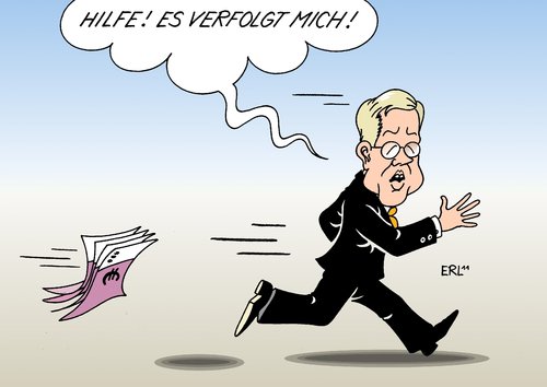 Cartoon: Ein Verfolgter (medium) by Erl tagged wahrheit,glaubwürdigkeit,schaden,amt,nähe,geld,finanzierung,werbung,kampagne,anzeigen,unternehmer,freund,privat,kredit,bundespräsident,christian,wulff,wulff,bundespräsident,kredit,privat,freund,unternehmer,anzeigen,kampagne,werbung,finanzierung,geld,nähe