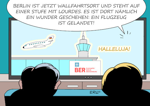 Cartoon: Wunder dauern etwas länger (medium) by Erl tagged politik,berlin,hauptstadt,flughafen,ber,pleiten,pech,pannen,verschiebung,termin,eröffnung,landung,flugzeug,wunder,lourdes,wallfahrtsort,karikatur,erl,politik,berlin,hauptstadt,flughafen,ber,pleiten,pech,pannen,verschiebung,termin,eröffnung,landung,flugzeug,wunder,lourdes,wallfahrtsort,karikatur,erl