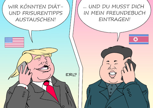 Cartoon: ziemlich beste Freunde (medium) by Erl tagged politik,usa,präsident,donald,trump,nordkorea,diktator,kim,jong,un,einladung,treffen,gespräch,atomwaffen,abrüstung,freundlichkeit,freundschaft,freunde,säbelrasseln,kriegsrhetorik,gefahr,atomkrieg,entspannung,chance,karikatur,erl,politik,usa,präsident,donald,trump,nordkorea,diktator,kim,jong,un,einladung,treffen,gespräch,atomwaffen,abrüstung,freundlichkeit,freundschaft,freunde,säbelrasseln,kriegsrhetorik,gefahr,atomkrieg,entspannung,chance,karikatur,erl