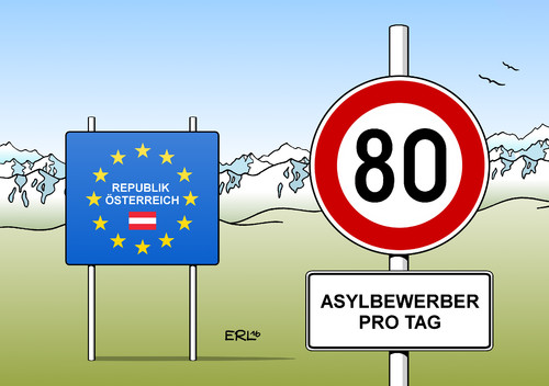 Cartoon: Zone 80 in Österreich (medium) by Erl tagged österreich,flüchtlinge,zahl,begrenzung,obergrenze,80,pro,tag,deutschland,tempo,30,zone,karikatur,erl,österreich,flüchtlinge,zahl,begrenzung,obergrenze,80,pro,tag,deutschland,tempo,30,zone,karikatur,erl