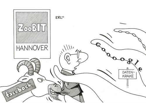 Cartoon: ZooBIT (medium) by Erl tagged cebit,hannover,google,facebook,daten,internet,web,krake,bock,technik,fortschritt,technologie,zoo