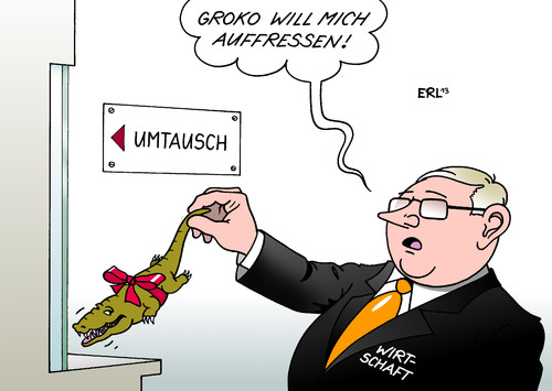 Cartoon: Zum Fressen gern (medium) by Erl tagged große,koalition,groko,cdu,csu,spd,wirtschaft,weihnachten,weihnachtsgeschenk,unzufrieden,umtausch,fressen,krokodil,karikatur,erl,große,koalition,groko,cdu,csu,spd,wirtschaft,weihnachten,weihnachtsgeschenk,unzufrieden,umtausch,fressen,krokodil