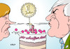 Cartoon: 1 Jahr (small) by Erl tagged bundeskanzlerin,angela,merkel,cdu,flüchtlinge,grenze,öffnung,humanität,wir,schaffen,das,kritik,ministerpräsident,bayern,horst,seehofer,csu,forderung,obergrenze,schließung,balkanroute,verhältnis,angespannt,jahr,geburtstagstorte,kerze,ausblasen,gegenwind,ka