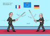 Cartoon: Achse Paris-Berlin (small) by Erl tagged politik,europa,eu,achse,paris,berlin,frankreich,deutschland,präsident,macron,bundeskanzler,scholz,differenzen,streit,energiekrise,gas,gaspreisbremse,einkauf,rüstung,projekte,europapolitik,fechten,karikatur,erl