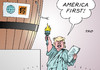 Cartoon: America first (small) by Erl tagged usa präsidentschaftswahl wahl präsident republikaner nominierung donald trump rede amerika zuerst america first populismus rechtspopulismus nationalismus weltlage explosiv pulverfaß lunte feuer fackel freiheit freiheitsstatue liberty karikatur erl