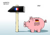 Cartoon: Antrittsbesuch (small) by Erl tagged frankreich,deutschland,eu,sparkurs,investitionen,wirtschaft,aufschwung,austerität,streit,premierminister,valls,bundeskanzlerin,angela,merkel,sparschwein,hammer,schulden,besuch,antrittsbesuch