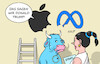 Cartoon: Apple und Meta (small) by Erl tagged eu,strafe,apple,meta,verstoß,digitalrecht,europa,stier,usa,trump,karikatur,erl