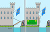 Cartoon: Asylkompromiss (small) by Erl tagged politik,grundgesetz,grundrecht,asyl,lehre,drittes,reich,deutschland,eu,verschärfung,asylverfahren,außengrenze,abschiebung,drittstaaten,festung,europa,zustimmung,bundesregierung,ampel,bündnis90,die,grünen,widerstand,grüne,basis,zugbrücke,holz,nachhaltigkeit,forstwirtschaft,flüchtlinge,karikatur,erl