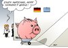 Cartoon: Aufschub (small) by Erl tagged griechenland,schulden,krise,euro,sparkurs,eu,ezb,iwf,sanierung,haushalt,ministerpräsident,samaras,besuch,deutschland,bundeskanzlerin,angela,merkel,aufschub,zeit,geld,sparschwein