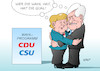 Cartoon: CDU CSU (small) by Erl tagged cdu,csu,union,bundestagswahl,wahl,wahlprogramm,gemeinsamkeit,geschlossenheit,harmonie,streit,flüchtlingspolitik,flüchtlinge,bundeskanzlerin,angela,merkel,ministerpräsident,bayern,horst,seehofer,obergrenze,sympathie,antipathie,qual,parteifreund,schwesterpartei,karikatur,erl