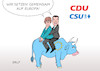 Cartoon: CDU CSU Europawahl (small) by Erl tagged politik,cdu,csu,europawahl,wahlprogramm,gemeinsamkeit,proeuropäisch,zaghaft,stier,annegret,kramp,karrenbauer,markus,söder,karikatur,erl