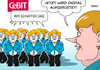 Cartoon: CeBIT (small) by Erl tagged cebit,digitalisierung,internet,vernetzung,küpnstliche,intelligenz,roboter,cyborg,menschmaschine,bundeskanzlerin,angela,merkel,landtagswahlen,kritik,denkzettel,flüchtlingspolitik,wir,schaffen,das,kurs,karikatur,erl