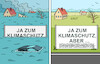 Cartoon: Das Kleingedruckte (small) by Erl tagged politik,wetter,regen,starkregen,süddeutschland,baden,württemberg,bayern,hochwasser,wasser,fluss,bach,flut,klimawandel,erderwärmung,extremwetter,klimaschutz,blockade,cdu,csu,fdp,freie,wähler,torpedierung,green,deal,verbrenner,aus,menschen,angst,veränderung,karikatur,erl