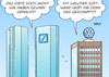 Cartoon: Deutsche Bank VW (small) by Erl tagged wirtschaft,finanzen,deutsche,bank,gewinn,überraschung,skandale,gerichtverfahren,prozesse,manipulation,betrug,korruption,schadenersatz,kosten,volkswagen,abgasskandal,schadstoffe,messwerte,software,karikatur,erl