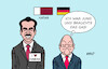 Cartoon: Emir zu Besuch I (small) by Erl tagged politik,besuch,emir,katar,unterstützer,terrororganisation,hamas,terror,überfall,israel,bundeskanzler,olaf,scholz,deutschland,abhängigkeit,gas,moral,geschäft,karikatur,erl