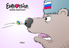 Cartoon: ESC (small) by Erl tagged esc,eurovision,song,contest,musik,wettbewerb,komponist,lied,sänger,interpret,völkerverständigung,einigung,harmonie,love,peace,sieger,ukraine,somg,krim,tartaren,vertreibung,provokation,russland,bär,note,pfeil,politisch,karikatur,erl