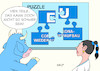 Cartoon: EU-Puzzle (small) by Erl tagged politik,corona,virus,pandemie,gesundheit,einbruch,wirtschaft,konjunktur,eu,gipfel,beratung,wiederaufbau,geld,hilfen,streit,darlehen,schulden,eurobonds,sparkurs,solidarität,spaltung,nord,süd,ost,west,puzzle,europa,stier,karikatur,erl