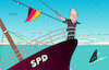 Cartoon: Führungsfigur (small) by Erl tagged politik,bundesregierung,ampel,bundeskanzler,olaf,scholz,führung,gelassenheit,gefahr,rechtsextremismus,afd,umfragen,spd,sinkendes,schiff,titanic,bug,führungsfigur,hai,meer,karikatur,erl