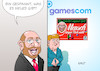 Cartoon: gamescom (small) by Erl tagged gamescom,messe,köln,spiele,computerspiele,games,virtual,reality,bundestagswahl,wahl,bundeskanzlerin,angela,merkel,cdu,herausforderer,martin,schulz,spd,umfragetief,kampf,mühe,ärger,mensch,ärgere,dich,nicht,karikatur,erl