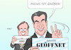 Cartoon: Geöffnet (small) by Erl tagged politik,corona,pandemie,virus,kontaktverbot,schließung,schulen,kindergärten,kitas,geschäfte,gaststätten,restaurants,lockerungen,wettbewerb,bundesländer,laschet,söder,nrw,bayern,ministerpräsidenten,schild,geöffnet,karikatur,erl