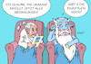 Cartoon: Im Jahre 2053 (small) by Erl tagged politik,krieg,angriff,überfall,russland,ukraine,hoffnung,mitgliedschaft,eu,treffen,erwartungen,beitritt,schnell,realität,langwierig,prüfung,bedingungen,demokratie,europa,stier,zukunft,alter,karikatur,erl