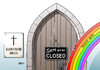 Cartoon: Katholische Kirche (small) by Erl tagged kirche,katholisch,vatikan,diskussion,position,homosexualität,homoehe,scheidung,sakramente,ideen,frisch,öffnung,geschlossen,closed,sorry,regenbogen